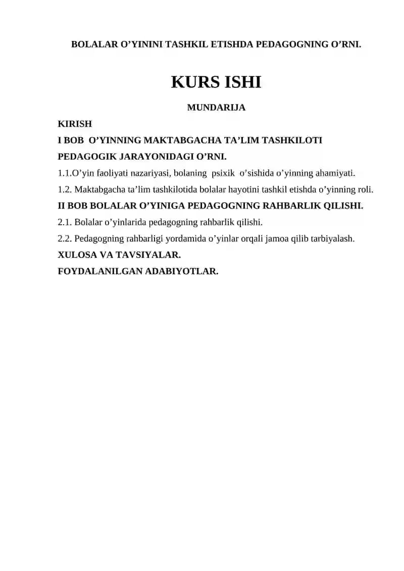 Bolalar o'yini tashkil etishda pedagokning o'rni