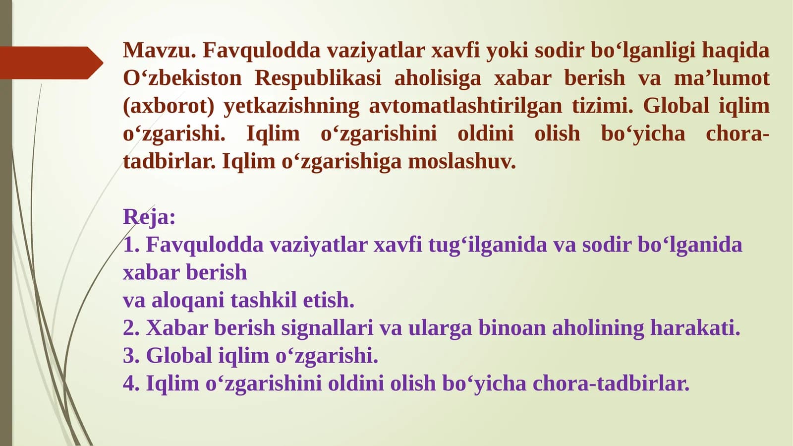 Favquloddavaziyatlar va iqlimo'zgarishini oldini olish