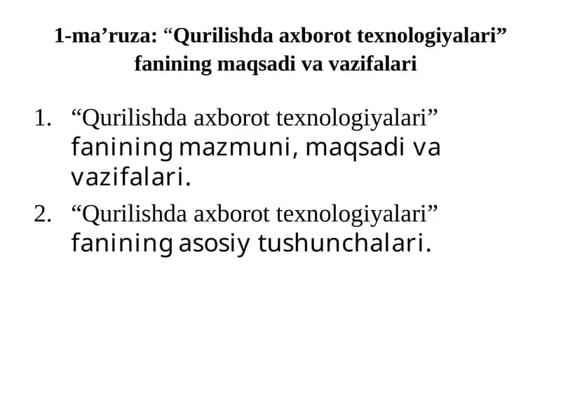 Qurilishda axborot texnologiyalari