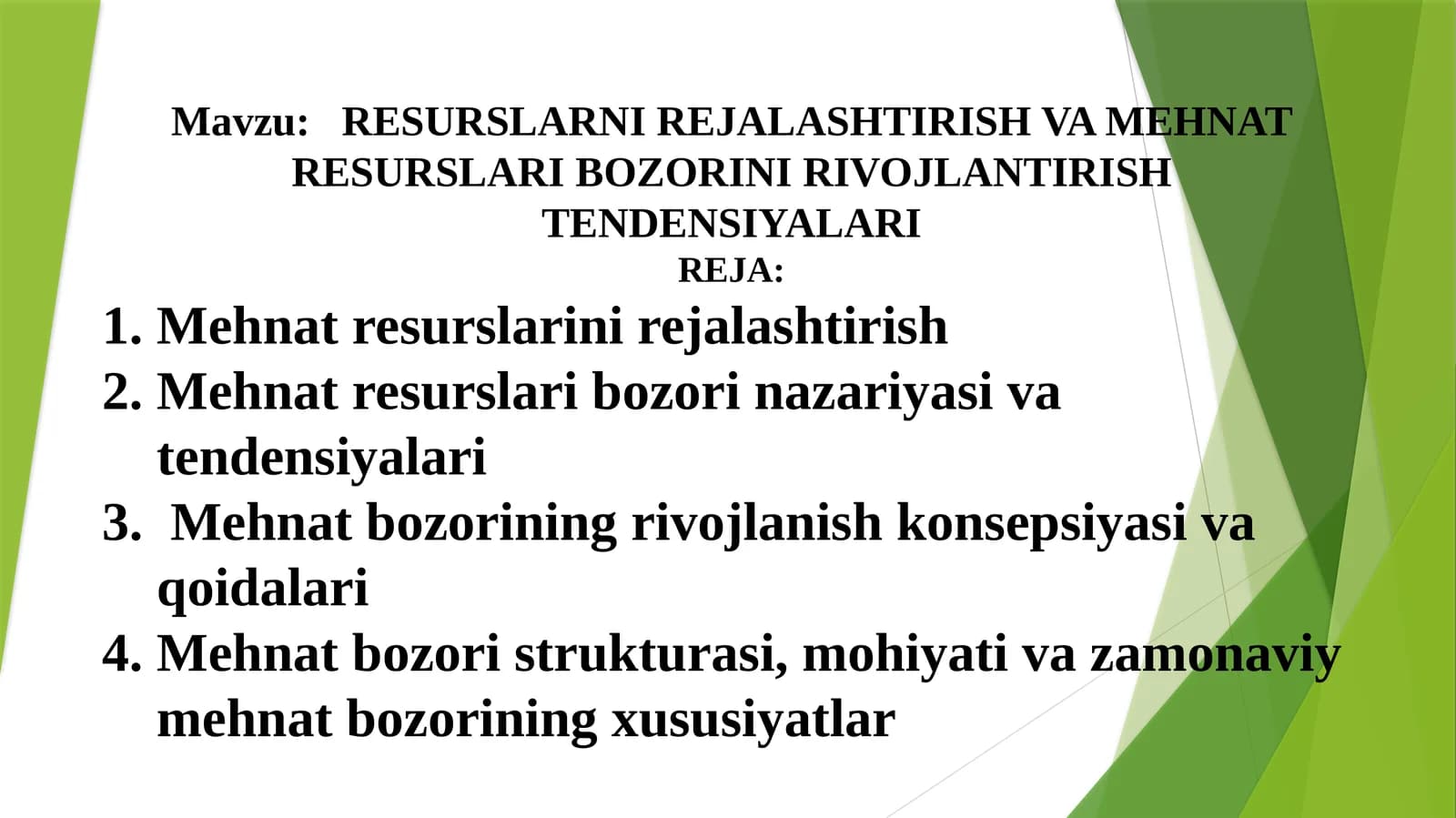 RESURSLARNI REJALASHTIRISH VA MEHNAT RESURSLARI BOZORINI RIVOJLANTIRISH TENDENSIYALARI