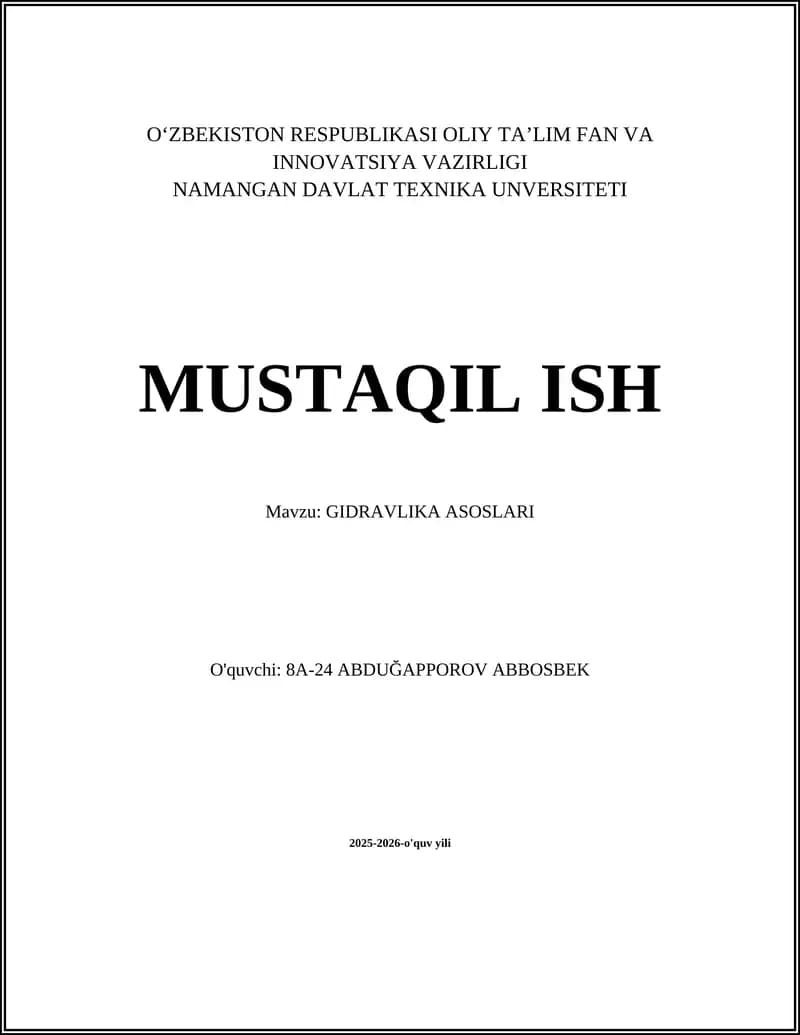 GIDRAVLIKA ASOSLARI
