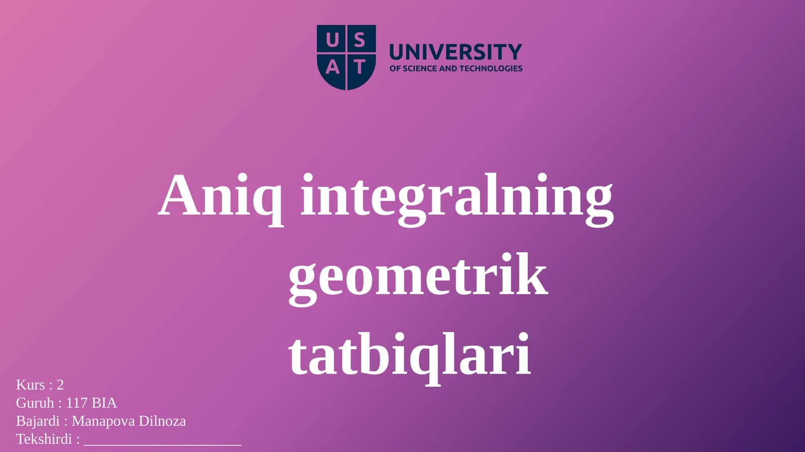 Aniqintegralning geometrik tatbiqlari
