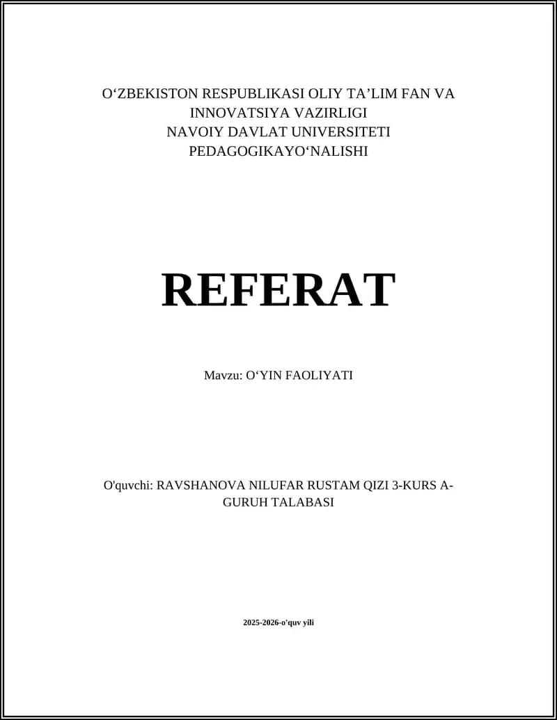 Oʻyin faoliyati