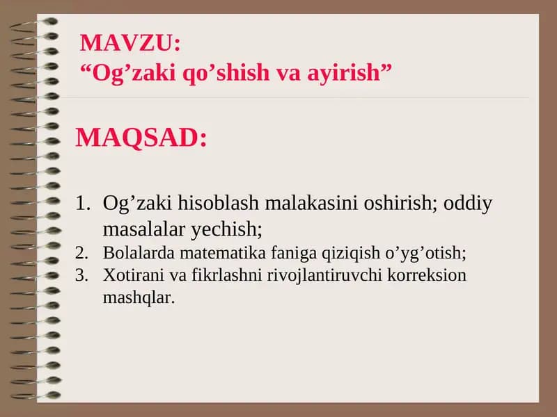 Og’zaki qo’shish va ayirish