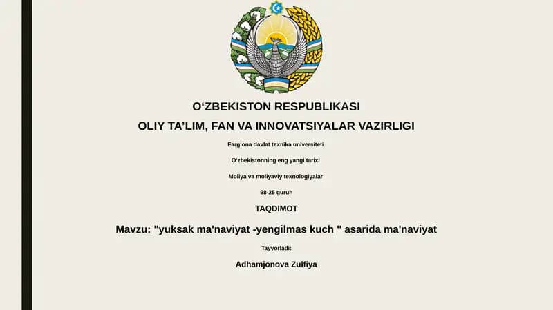 "yuksak ma'naviyat -yengilmas kuch " asarida ma'naviyat