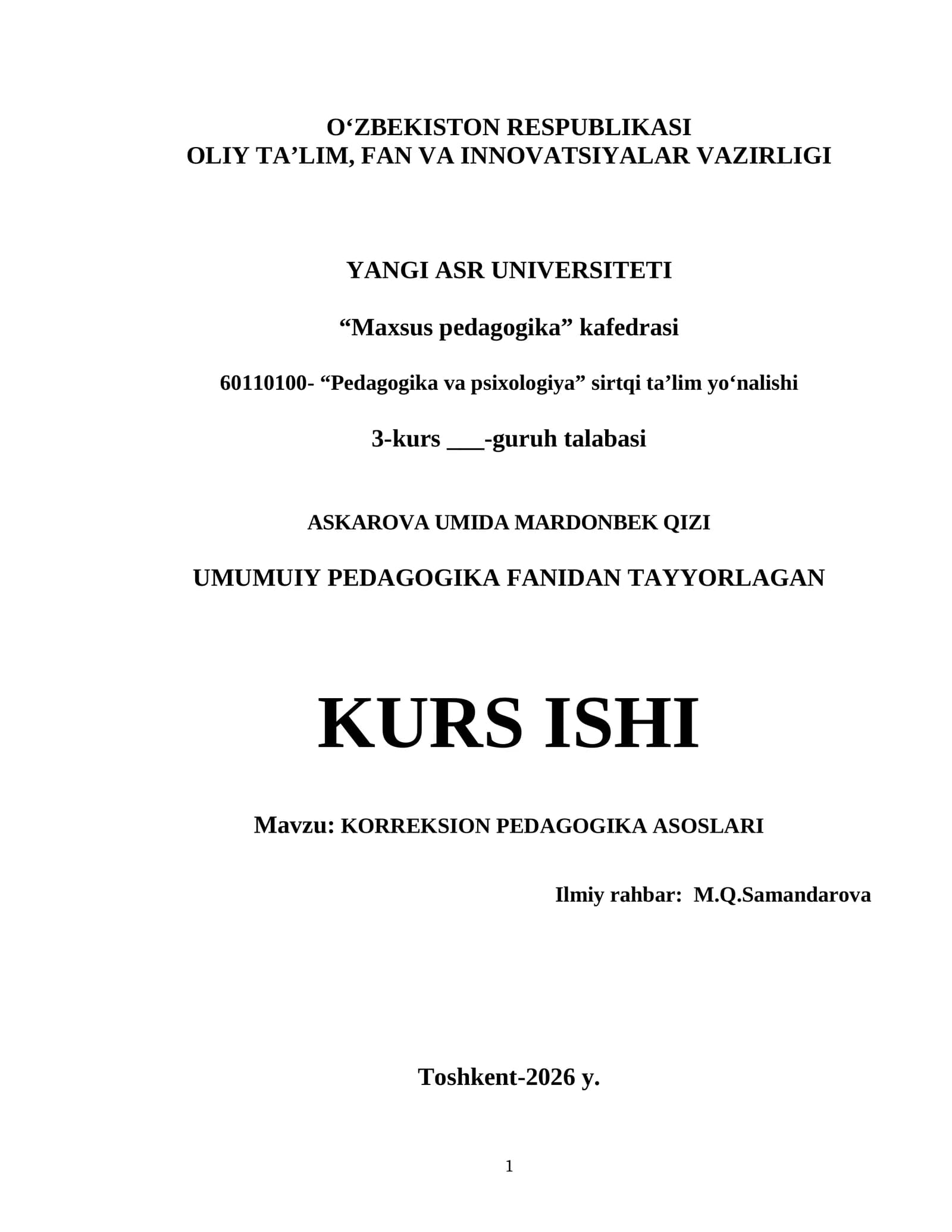 KORREKSION PEDAGOGIKA ASOSLARI