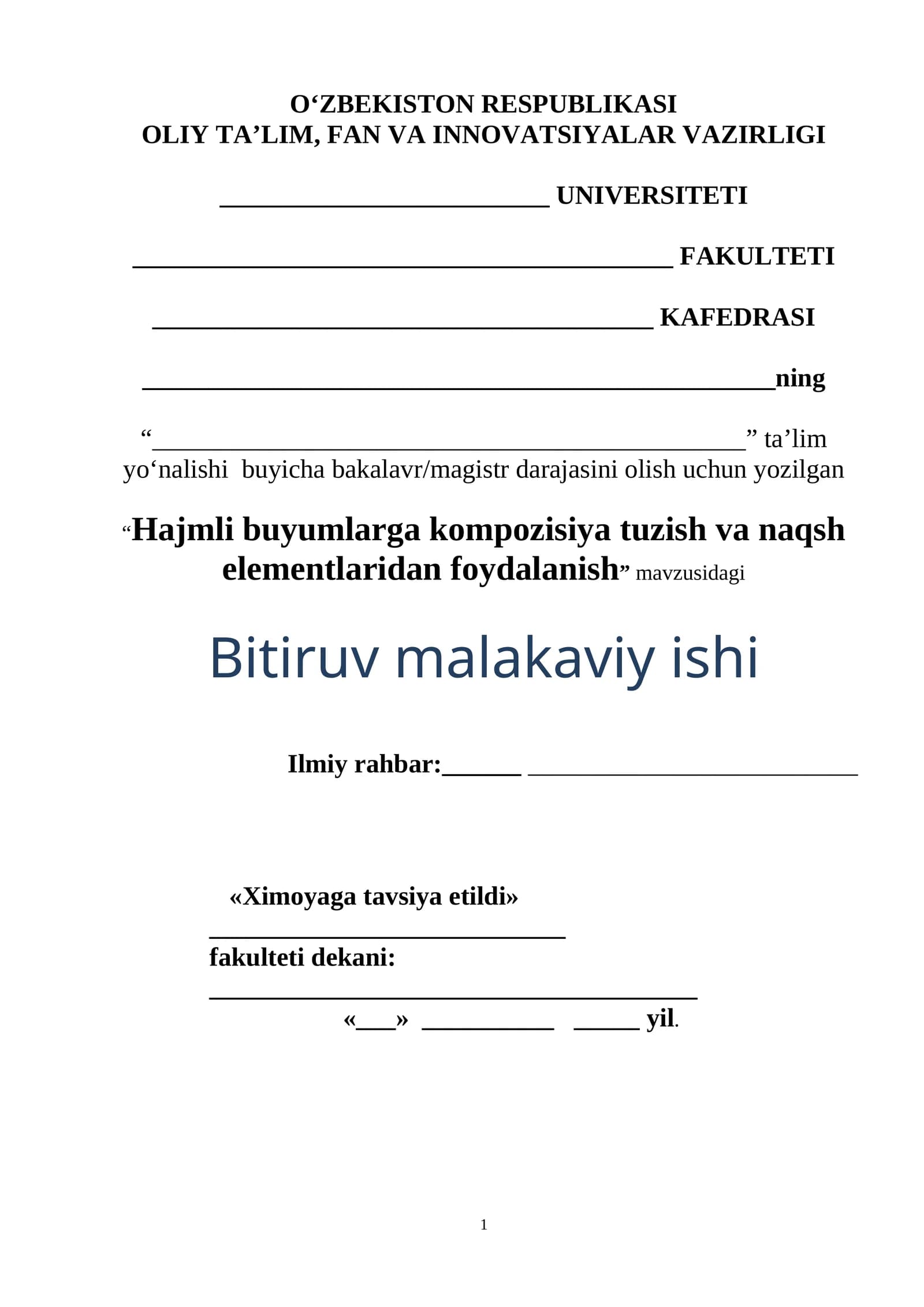 Hajmli buyumlarga kompozisiya tuzish va naqsh elementlaridan foydalanish