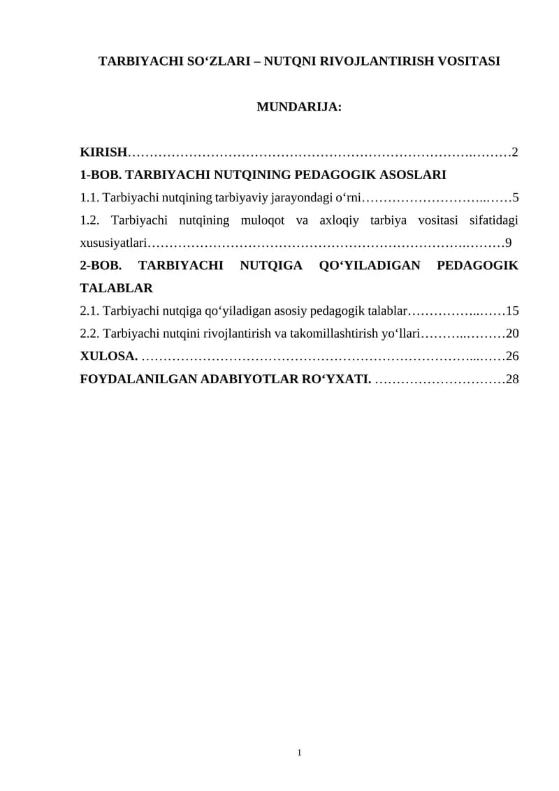 TARBIYACHI SO‘ZLARI – NUTQNI RIVOJLANTIRISH VOSITASI