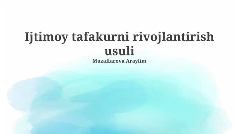 Ijtimoiy tafakurni rivojlantirish usuli