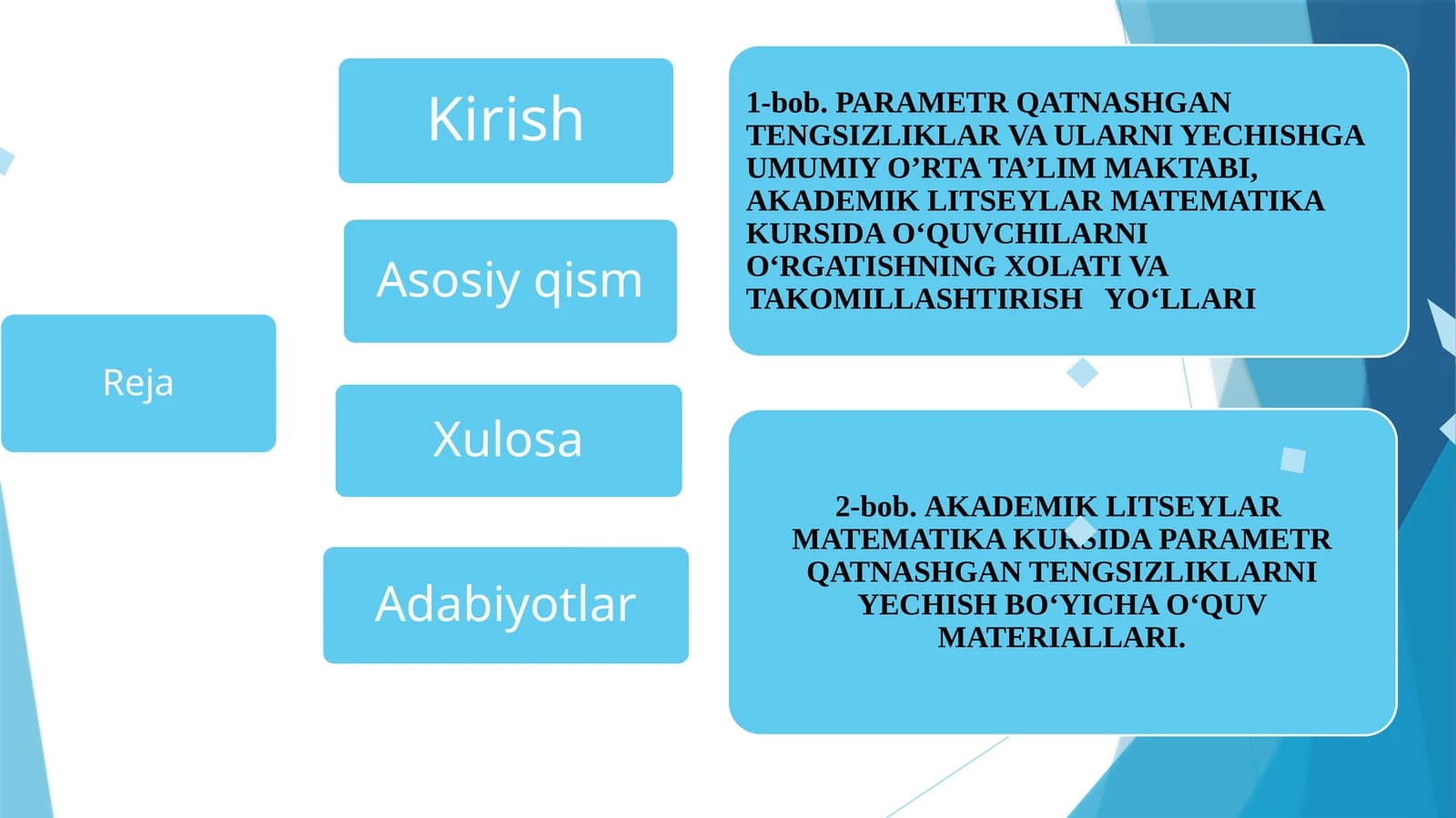 Umumiyo‘r tata’lim maktabi, akademik litsey, matematika o‘qitishi