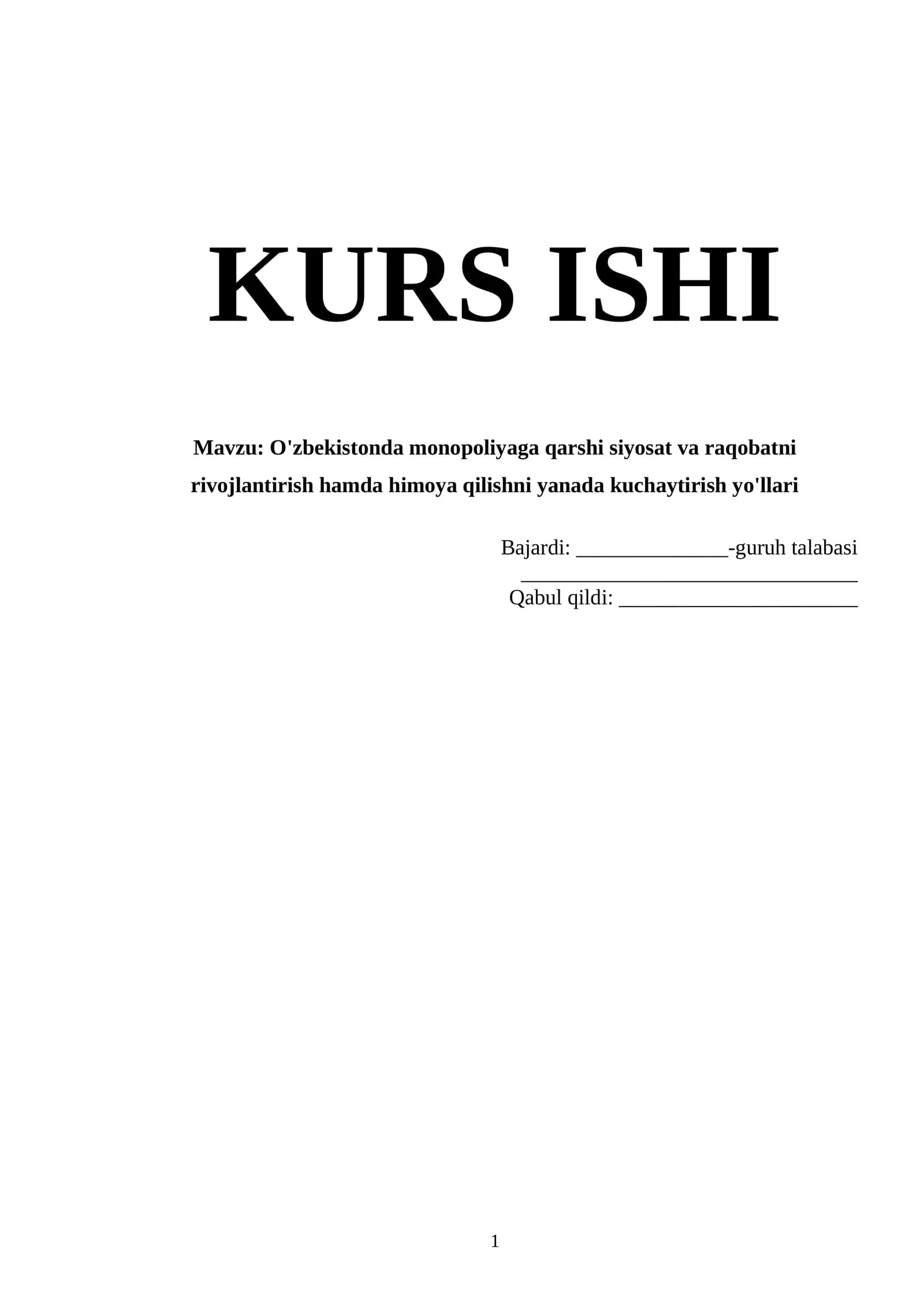 O'zbekistonda monopoliyaga qarshi siyosat va raqobatni rivojlantirish hamda himoya qilishni yanada k