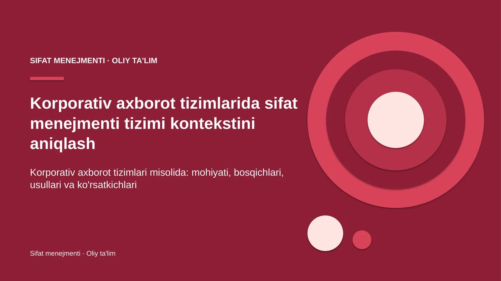 Korporativ axborot tizimlarida sifat menejmenti tizimi kontekstini aniqlash
