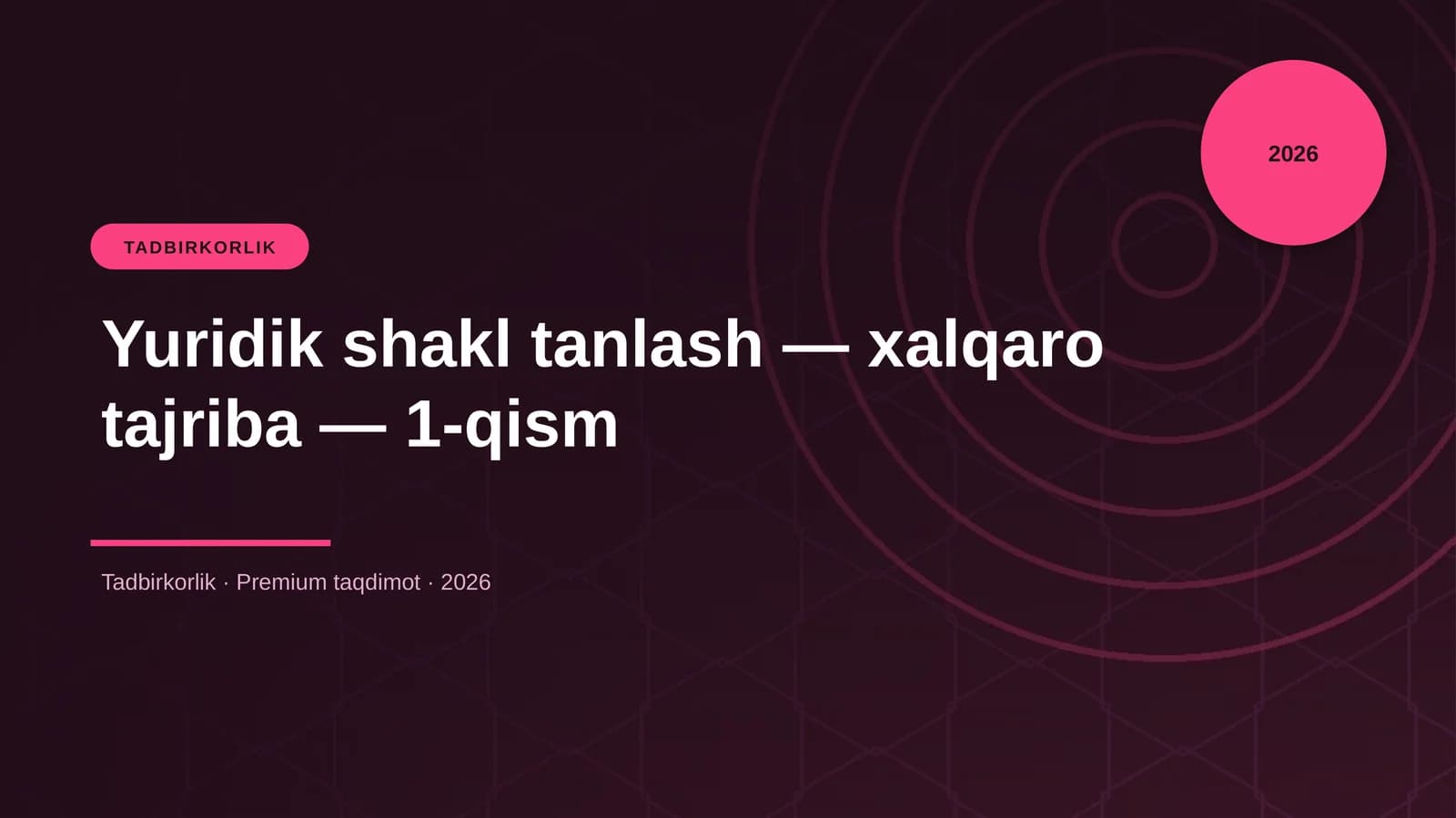 Tadbirkorlik · Premium taqdimot · 2026