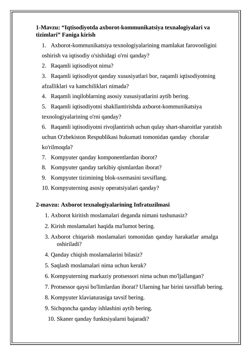 Iqtisodiyotda axborot-kommunikatsiya texnalogiyalari va tizimlari