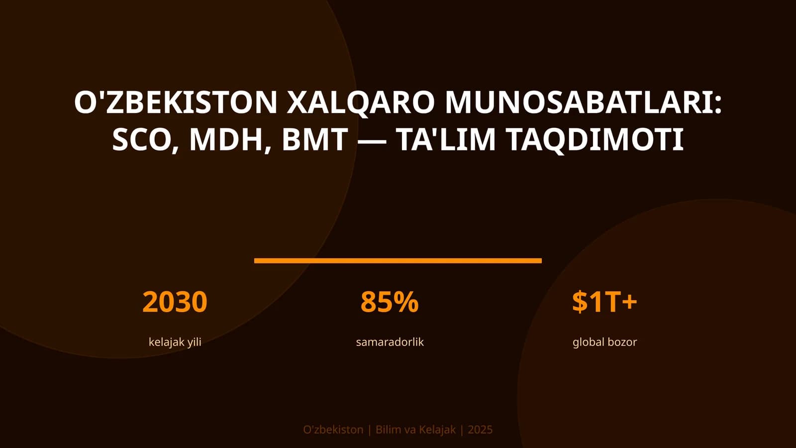 O'zbekiston xalqaro munosabatlari: SCO, MDH, BMT — ta'lim taqdimoti
