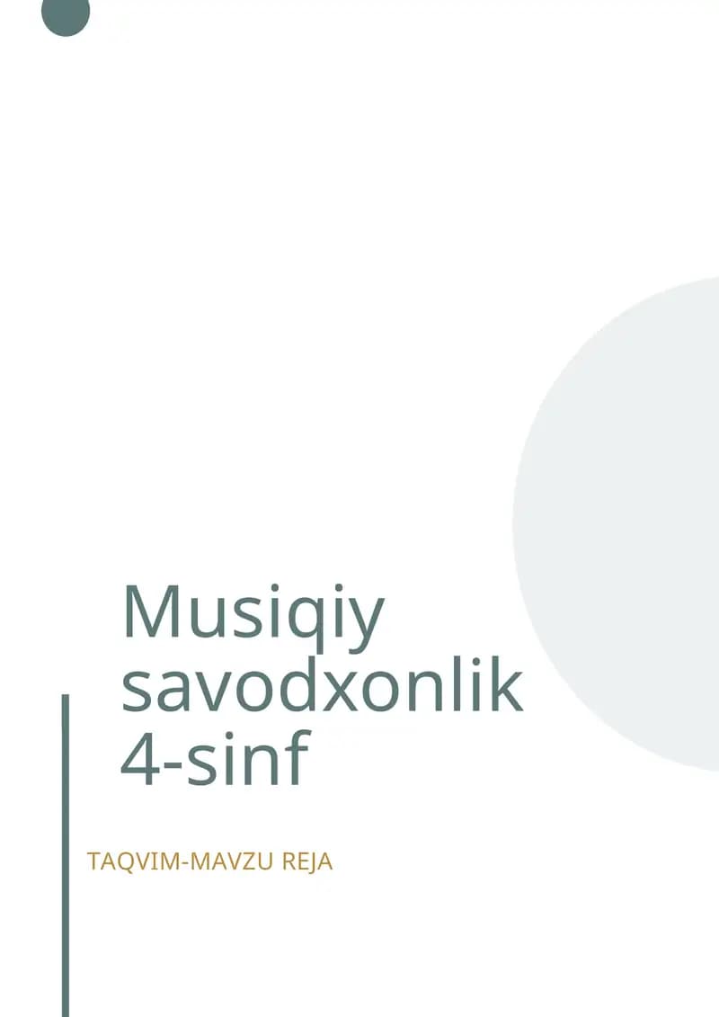 Мusiqiy savodxonlik 4-sinf taqvim-maVzu reja