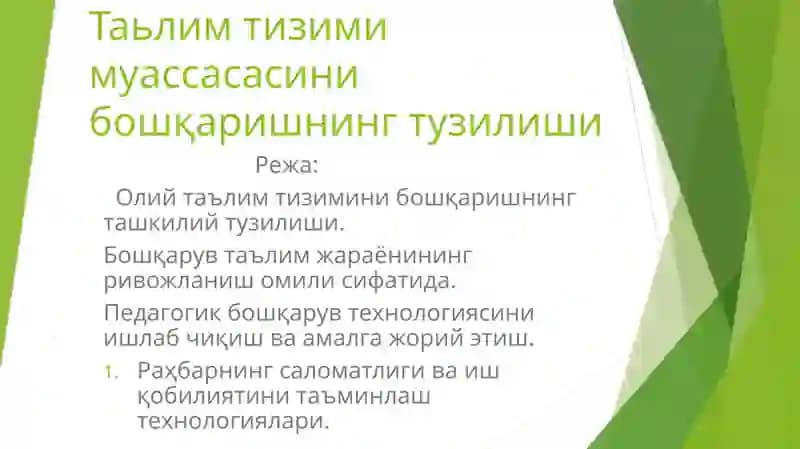 Oliy ta’lim tizimini boshqarishning tashkiliy tuzilishi
