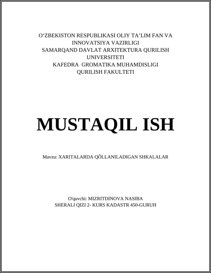 XARITALARDA QÕLLANILADIGAN SHKALALAR