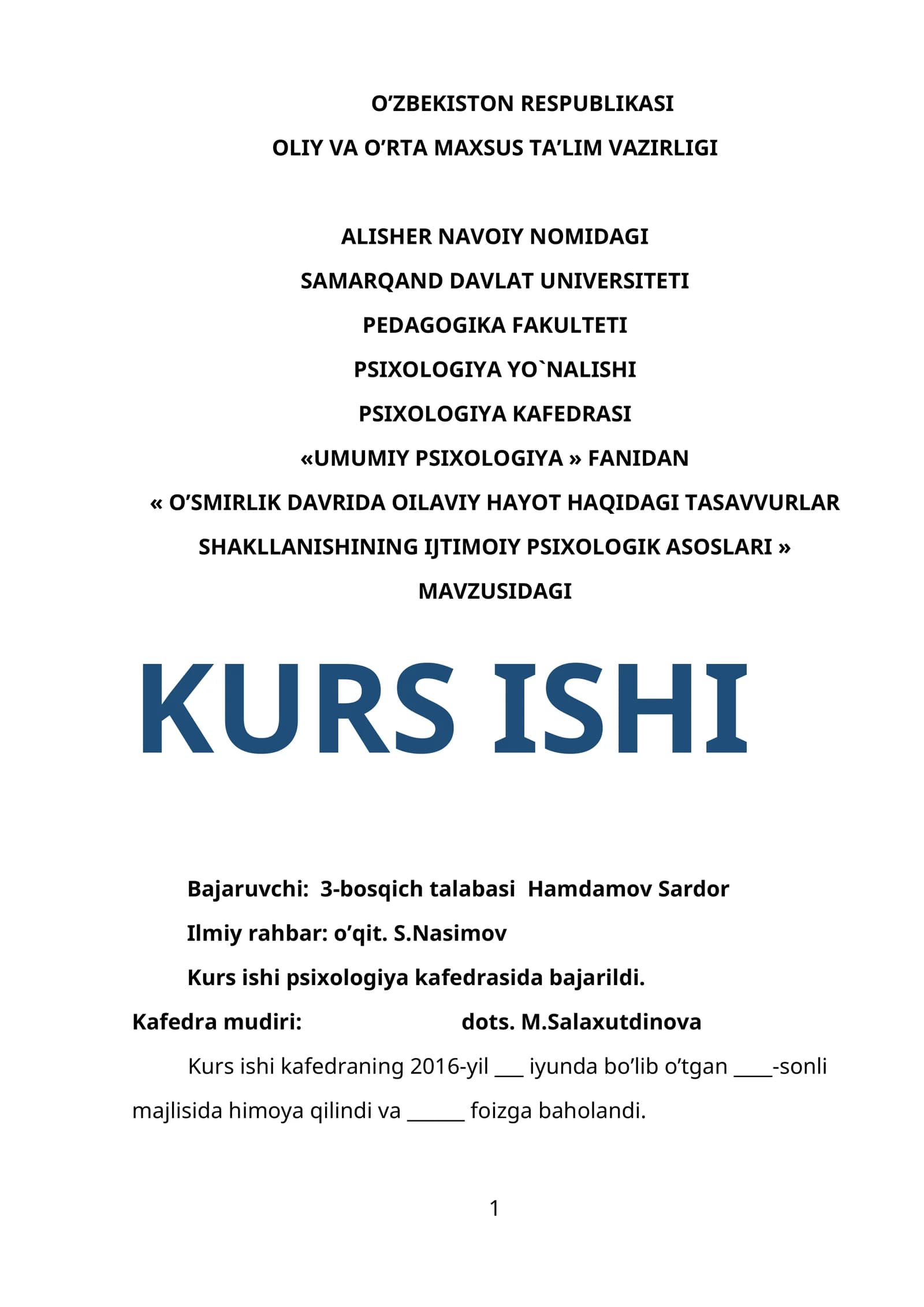 O’SMIRLIK DAVRIDA OILAVIY HAYOT HAQIDAGI TASAVVURLAR SHAKLLANISHINING IJTIMOIY PSIXOLOGIK ASOSLARI