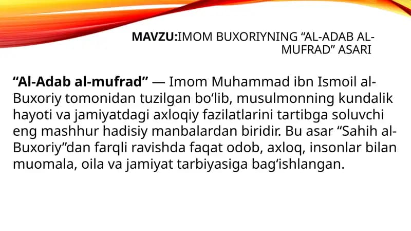 Imom Buxoriyning “Al-Adab al-mufrad” asari