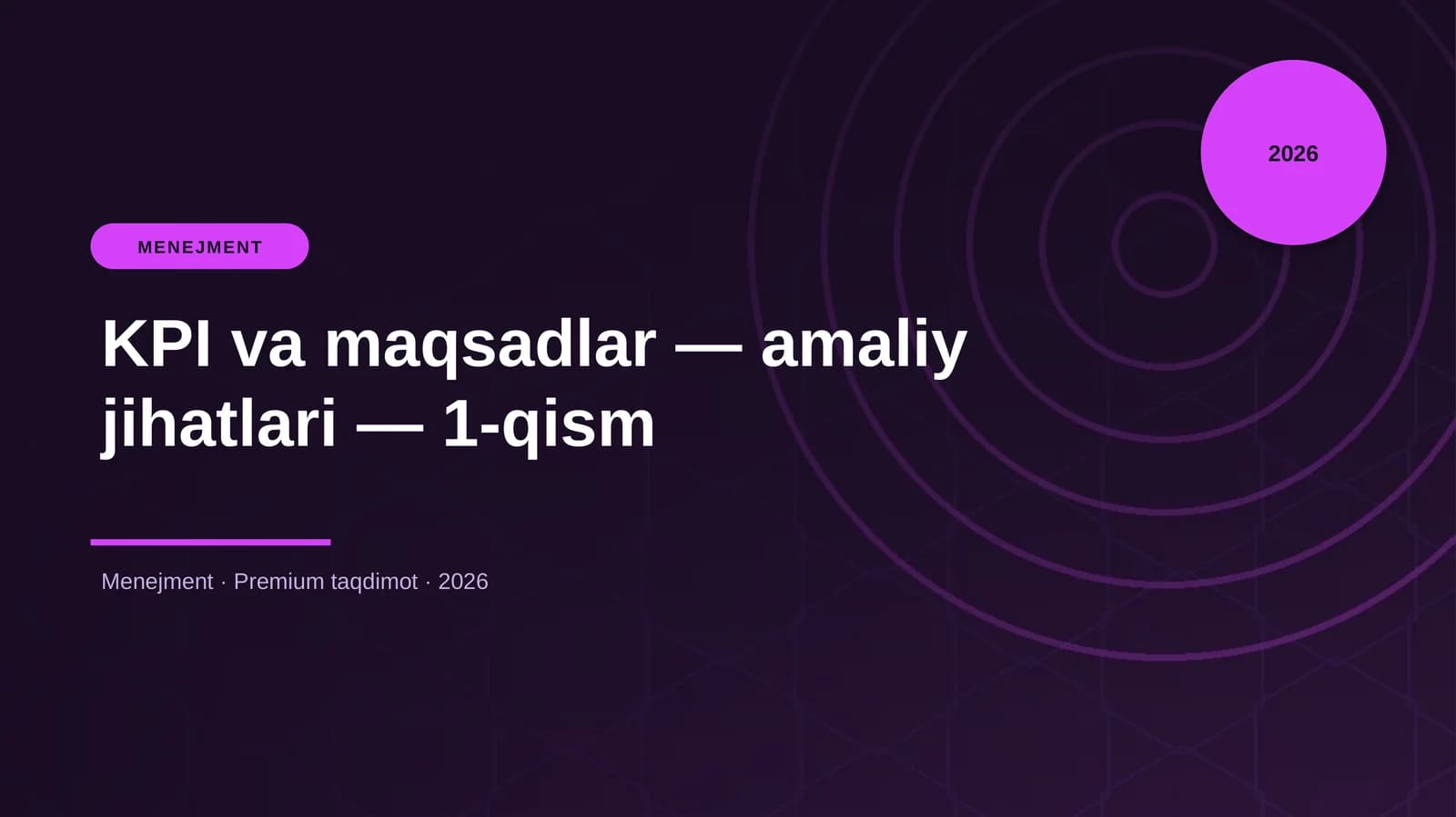 KPI va maqsadlar — amaliy jihatlari — 1-qism