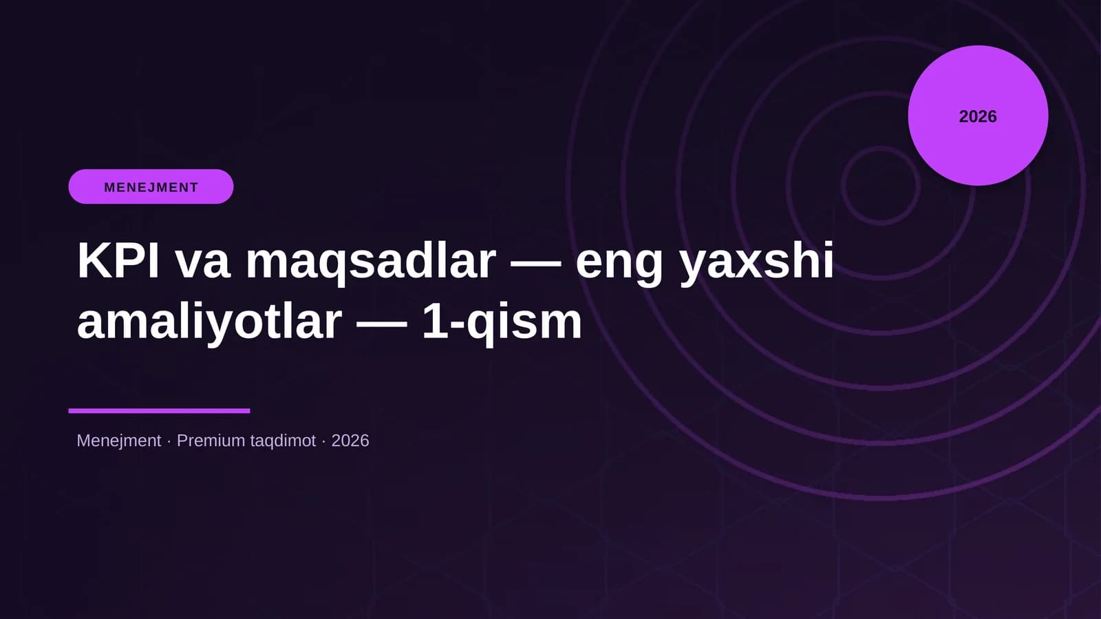 KPI va maqsadlar — eng yaxshi amaliyotlar — 1-qism