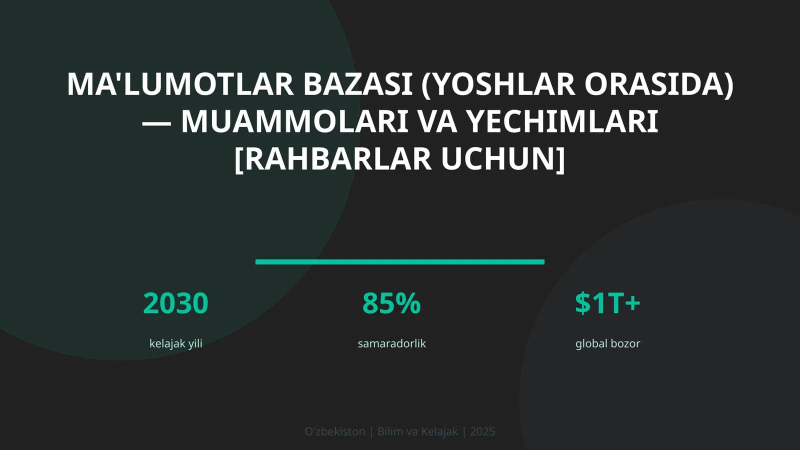 Ma'lumotlar bazasi (yoshlar orasida) — muammolari va yechimlari [rahbarlar uchun]
