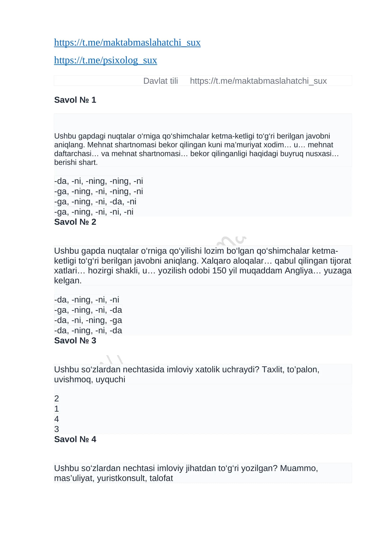 argost 40 talik savol javoblari bilan