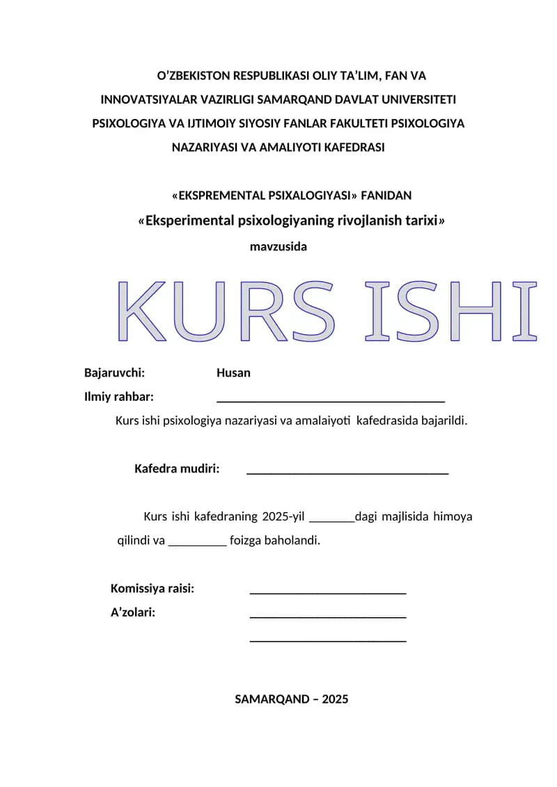 Eksperimental psixologiyaning rivojlanish tarixi