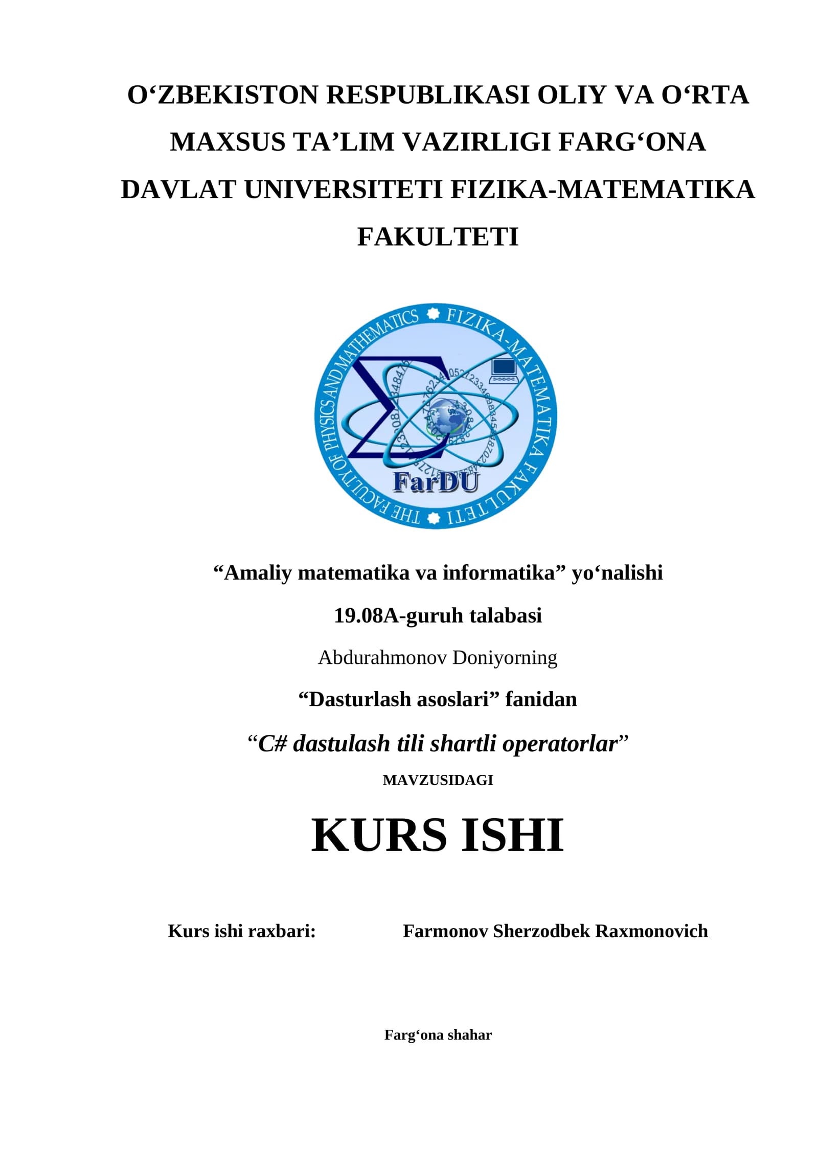 “C# dasturlash tili shartli operatorlar”