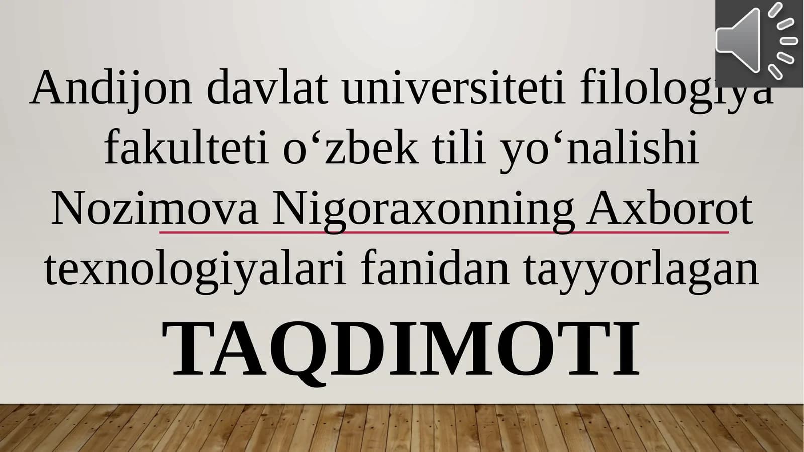 Nozimova Nigoraxonning Axborot texnologiyalari fanidan tayyorlagan TAQDIMOTI: EXCEL DASTURI DA STATISTIK FUNKSIYALAR BILAN ISHLASH