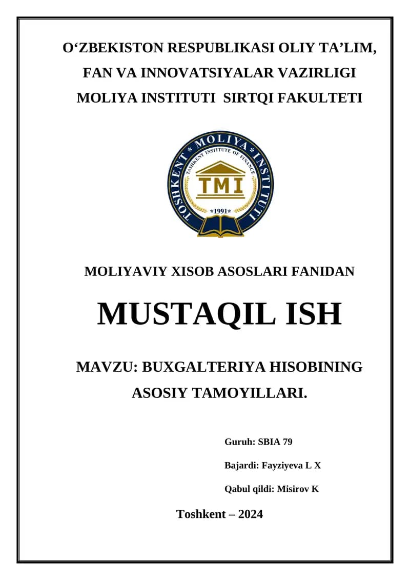 Buxgalteriya Hisobining Asosiy Tamoyillari