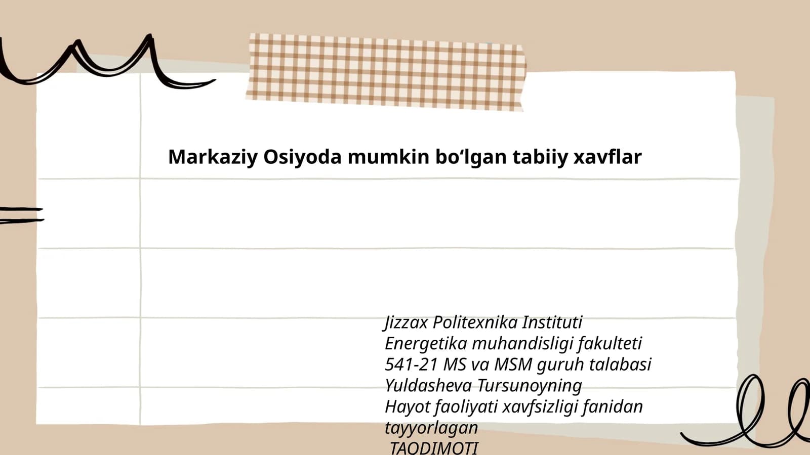Hayot faoliyati xavfsizligi fanidan tayyorlagan taqdimoti