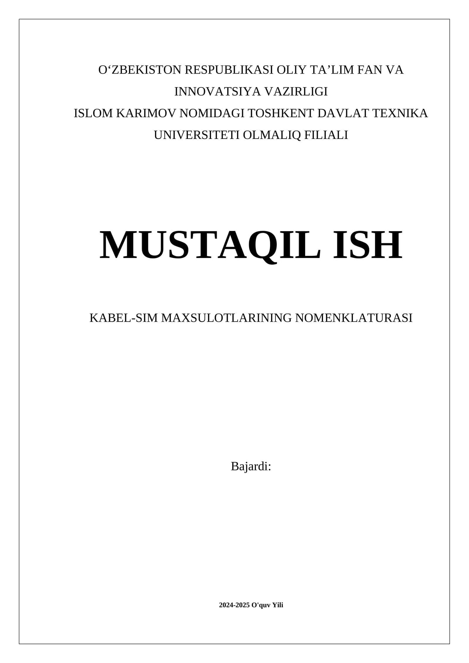 Kabel-sim maxsulotlarining nomenklaturasi