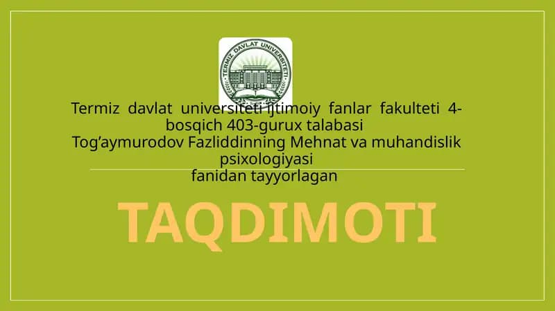 MEHNAT SIFATINI TA’MINLASHNING PSIXOLOGIK OMILLARI