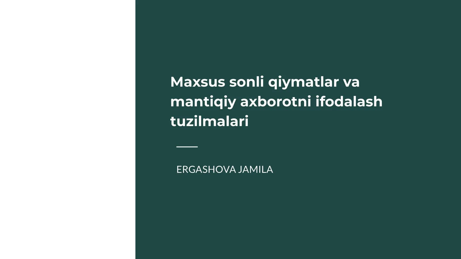 Maxsus sonli qiymatlar va mantiqiy axborotni ifodalash tuzilmalari