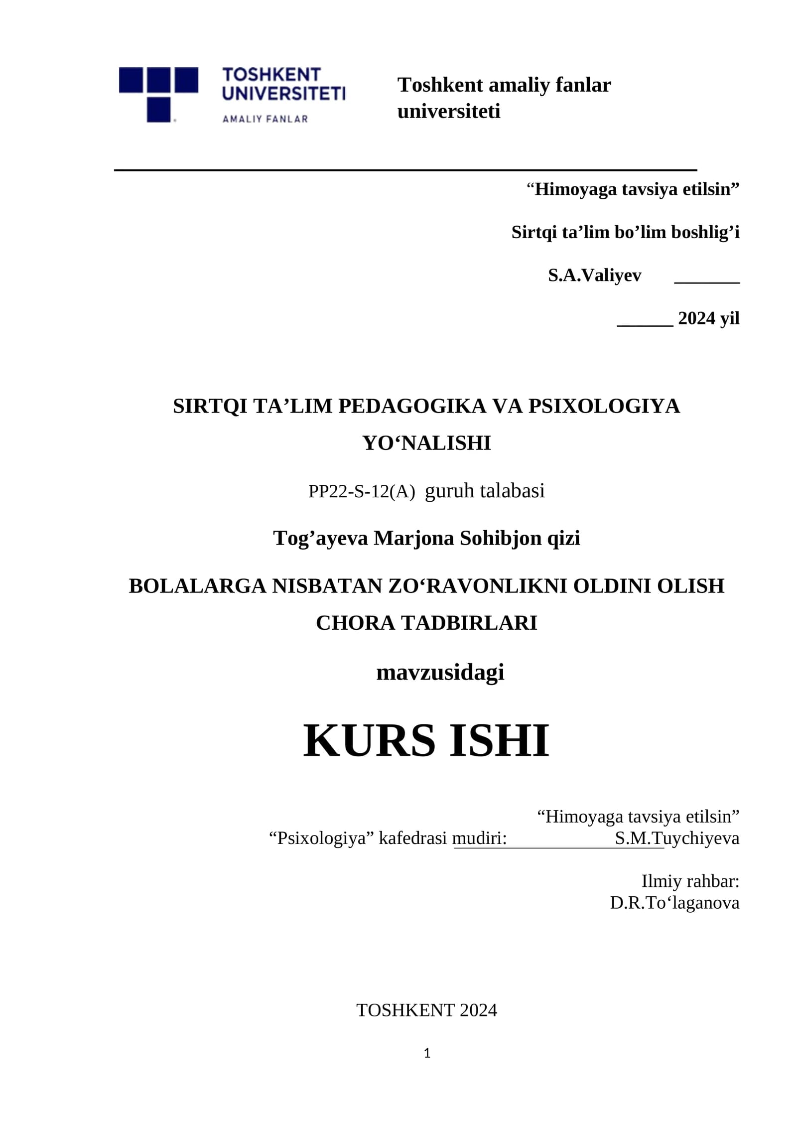 Bolalarga Nisbatan Zoʻravonlikni Oldini Olish Chora Tadbirlari