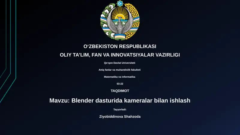 Blenderda kameralar bilan ishlash