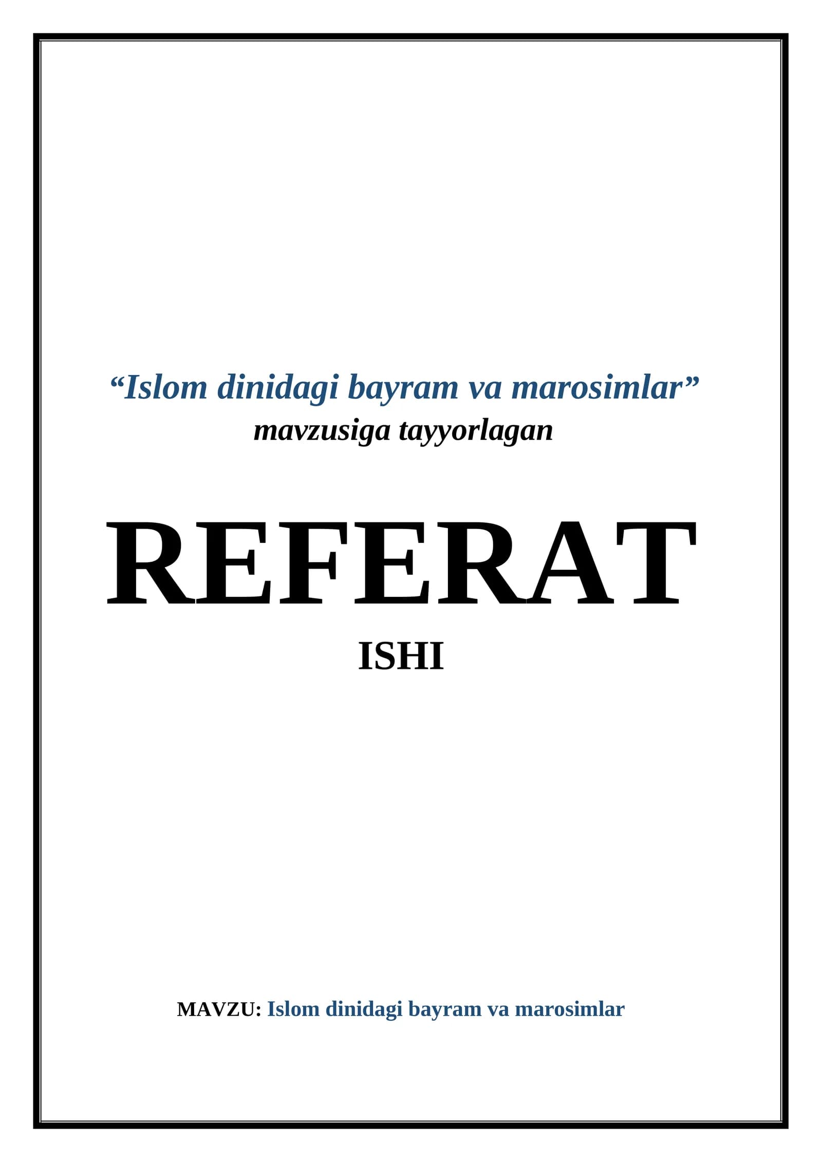 Islom dinidagi bayram va marosimlar