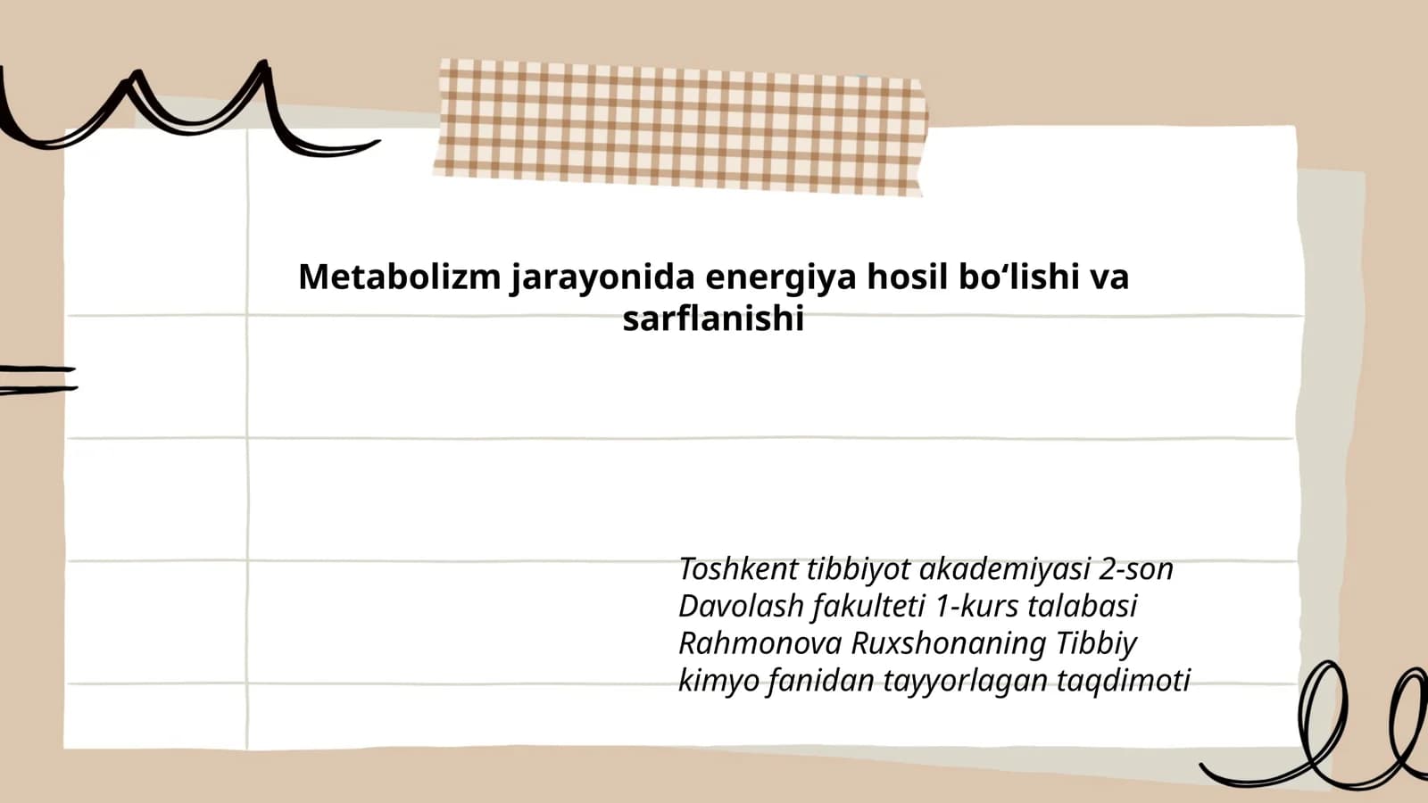 Metabolizm jarayonida energiya hosil boʻlishi va sarflanishi