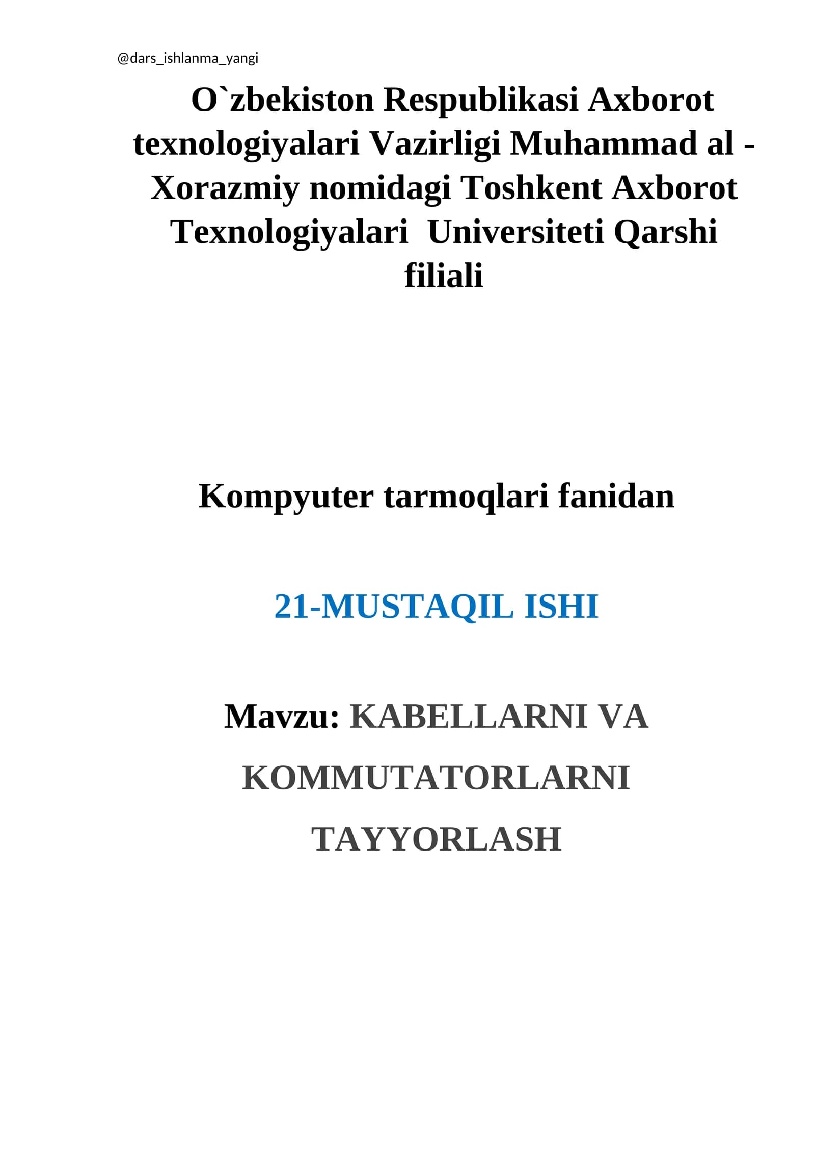 KABELLARNI VA KOMMUTATORLARNI TAYYORLASH