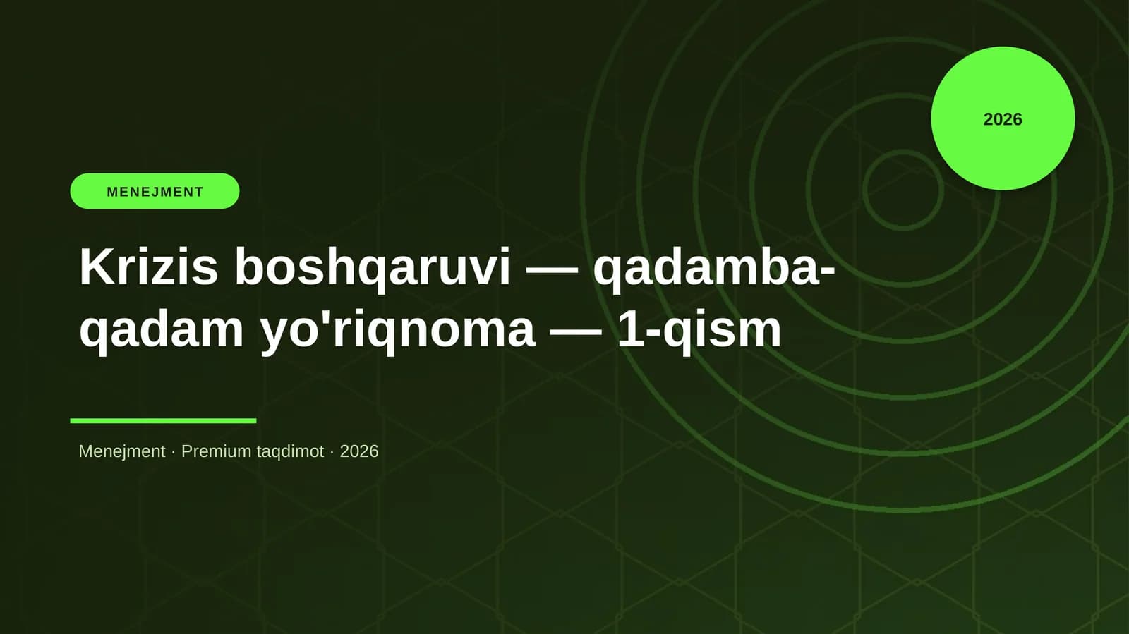 Krizis boshqaruvi — qadamba-qadam yo'riqnoma — 1-qism