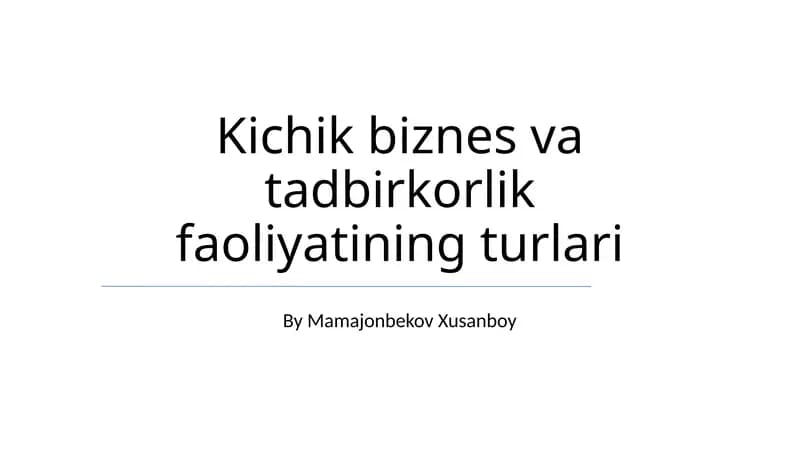 Kichik biznes va tadbirkorlik faoliyatining turlari