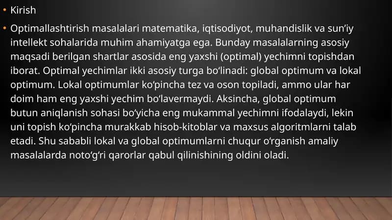 Optimallashtirish Masalalari