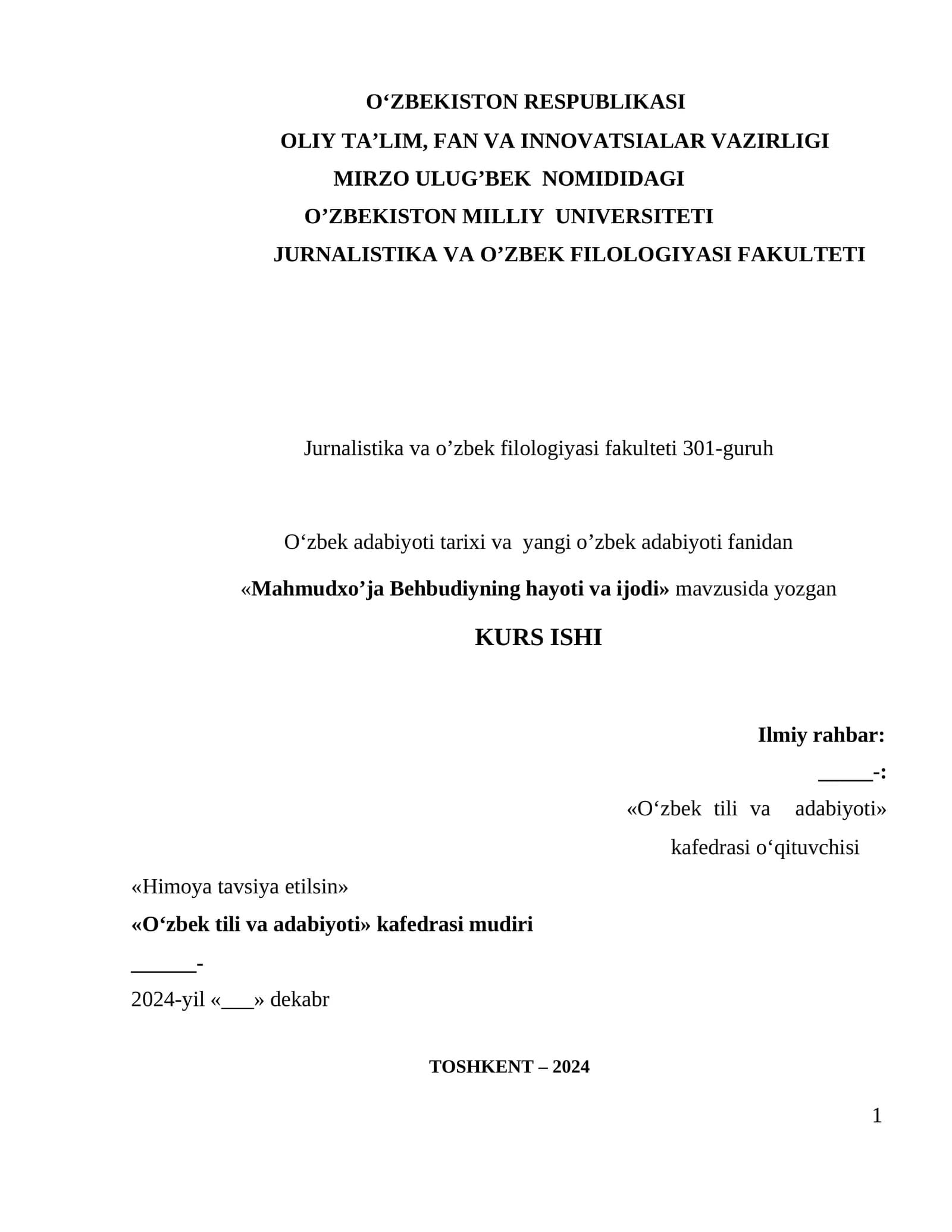 Mahmudxo’ja Behbudiyning hayoti va ijodi