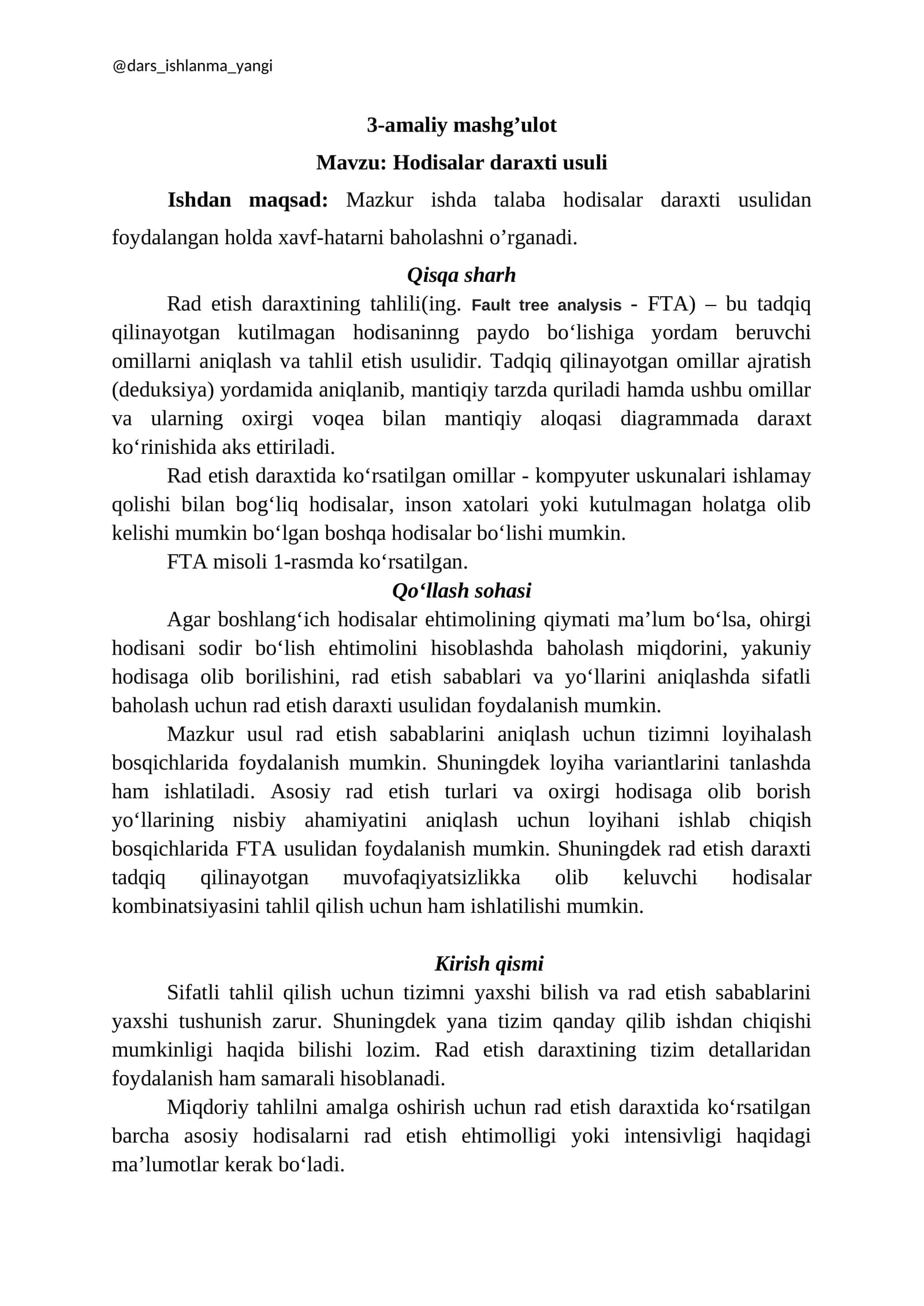 Hodisalar daraxti usuli