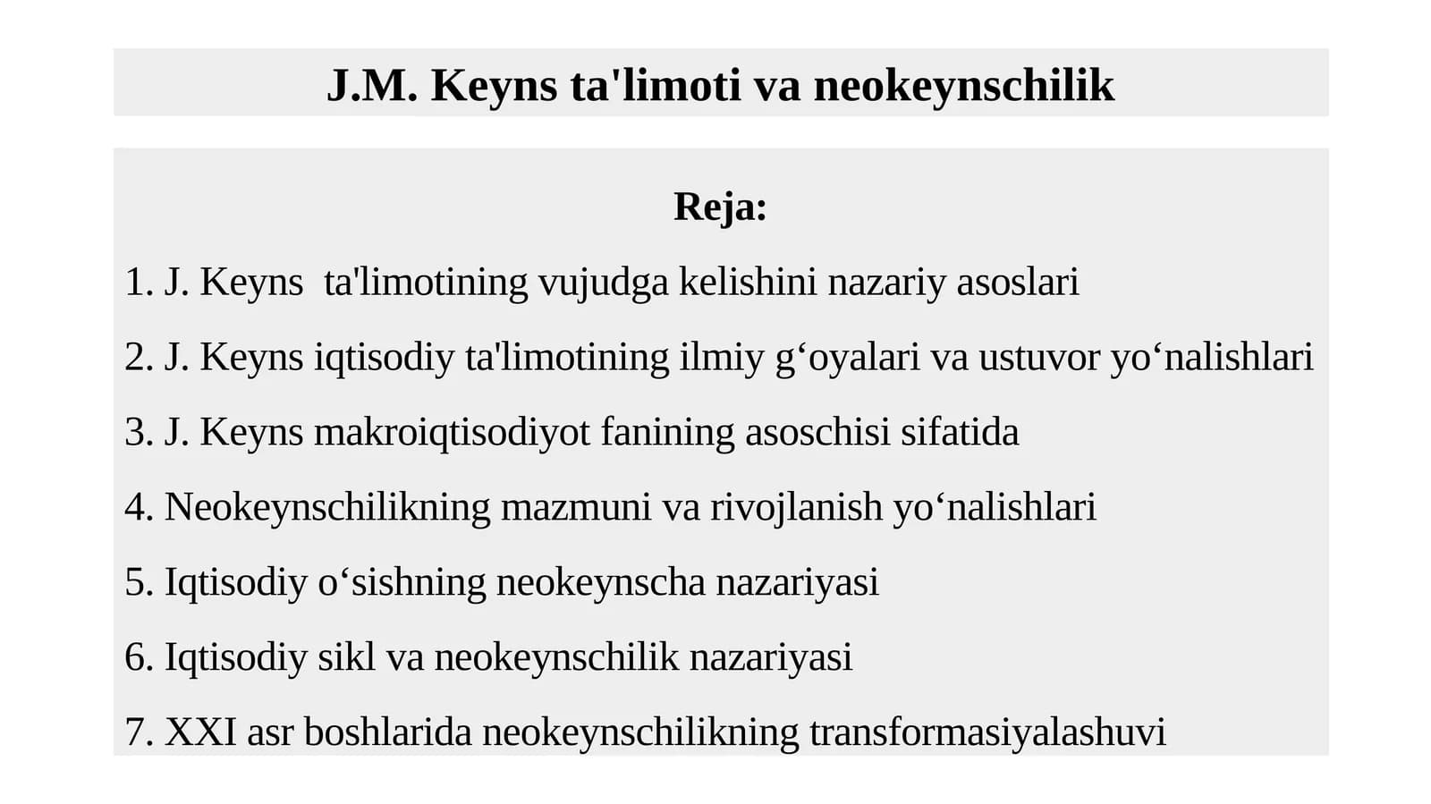 J.M.Keyns ta'limoti va neokeynschilik