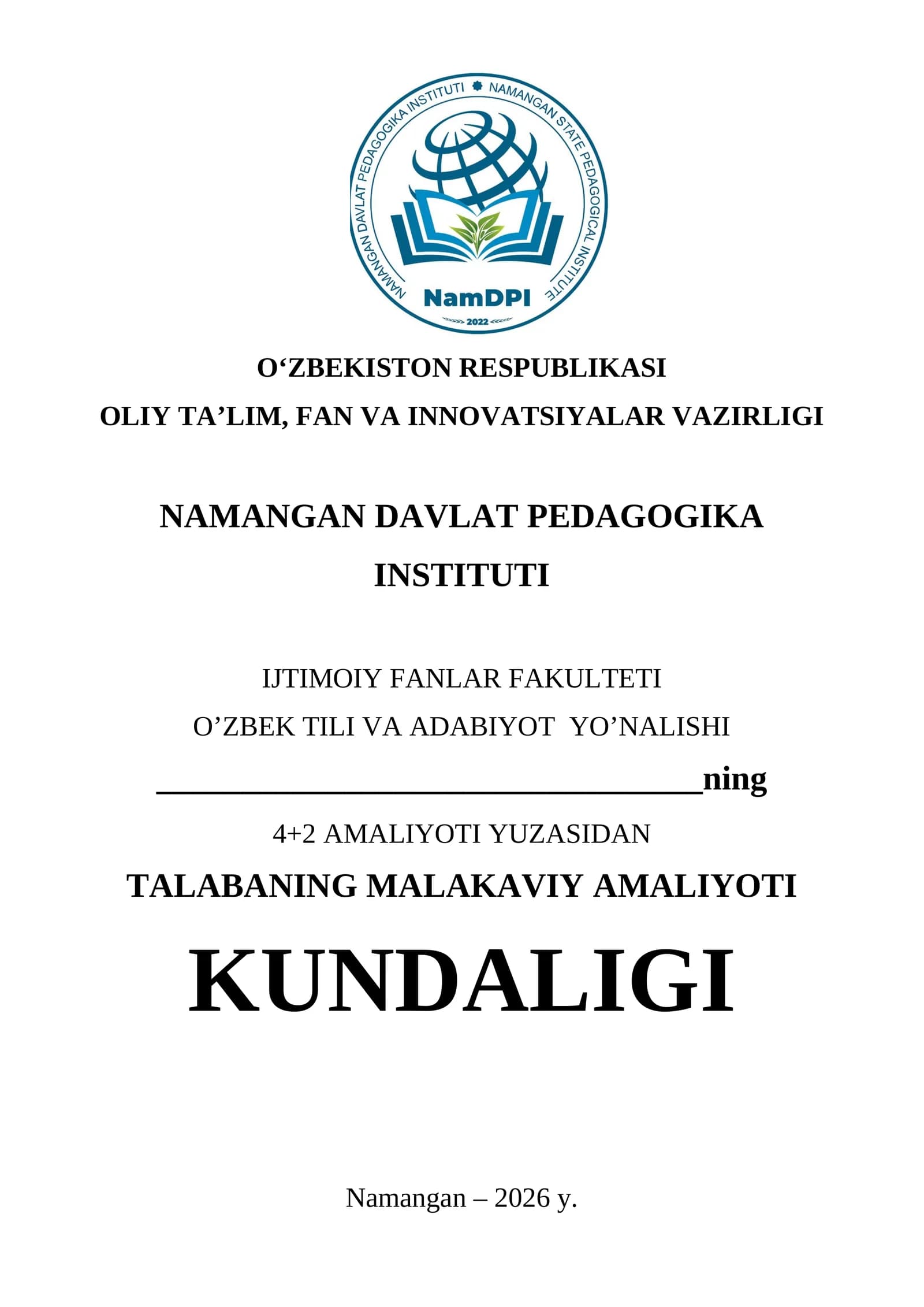4+2 AMALIYOTI YUZASIDAN amaliyot kundaligi