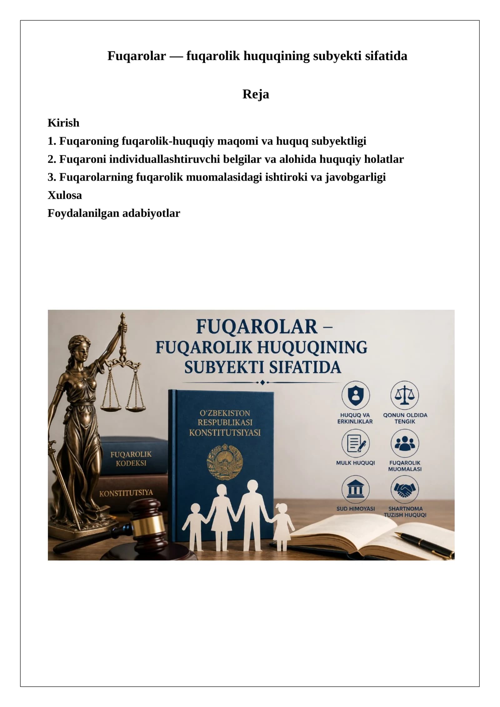 Fuqarolar — fuqarolik huquqining subyekti sifatida
