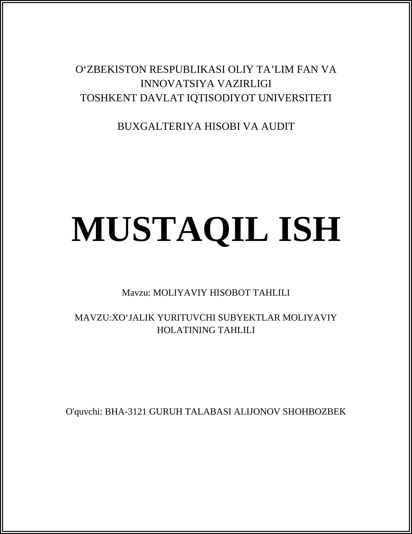 Moliyaviy Hisobot Tahlili